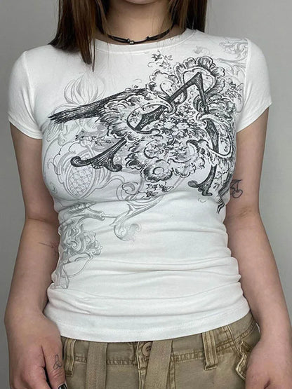 Retro Graphic Crop Top – Women’s Casual Vintage Tee