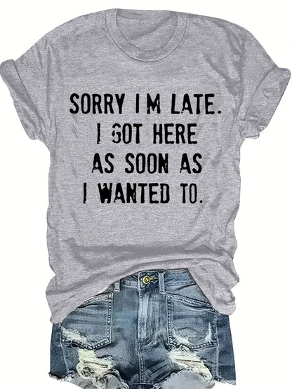 Women’s “SORRY I’M LATE” Graphic T-Shirt | Light Pink Short Sleeve Tee