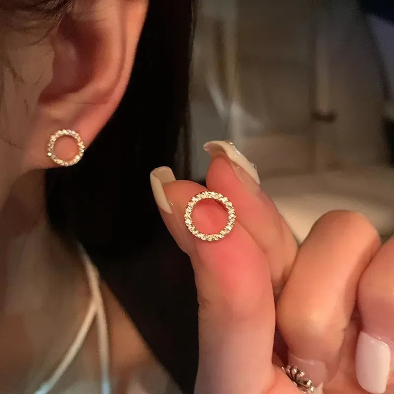 Gold Crystal Summer Jewelry Circle Stud Earrings for Women