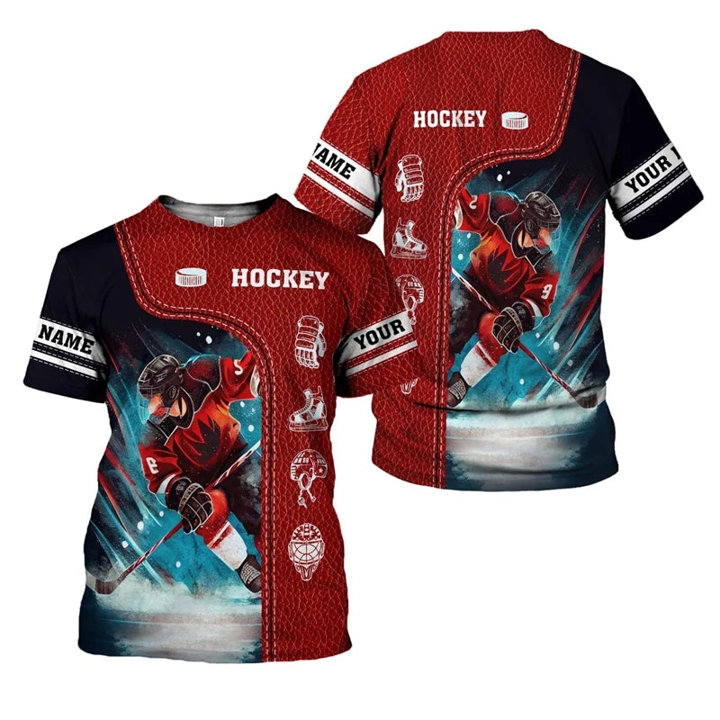 Hockey Stick Pattern 3D Print T-Shirt | Harajuku Loose Fit Casual Short Sleeve Sports Tee