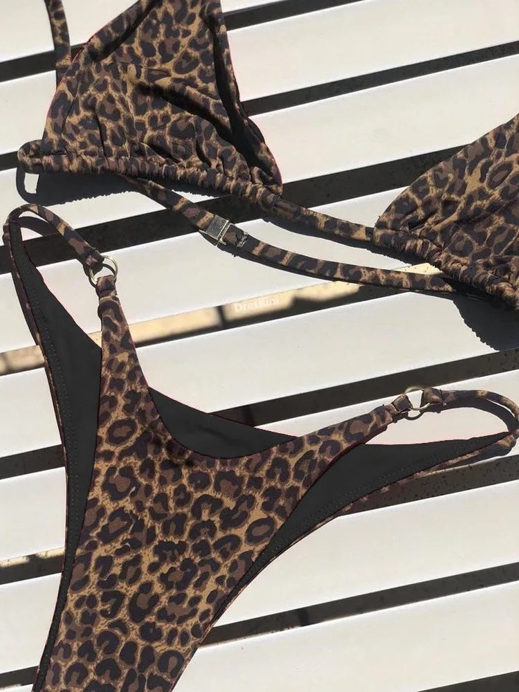 High Cut Leopard Print Push Up Bikini