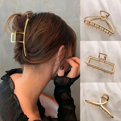 Gold Hollow Geometric Metal Hair Clip for Women