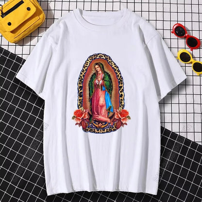 Man Woman T-Shirts Virgin Mary of Guadalupe Cotton Oversized Tops Hip Hop Loose Streetwear Tee Harajuku