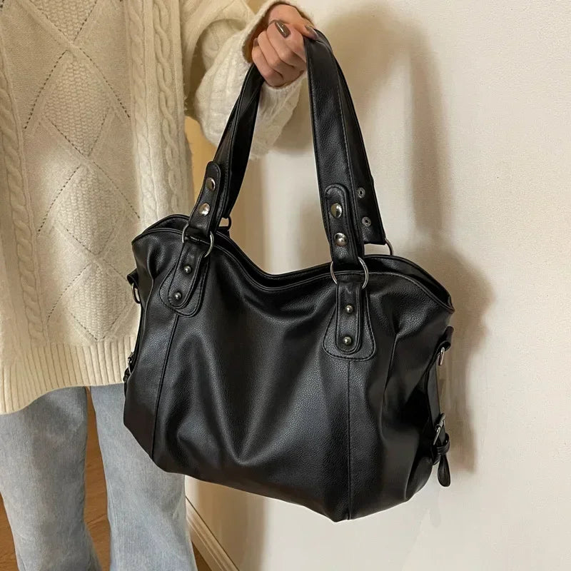 Contrasting Color PU Leather Shoulder Bag