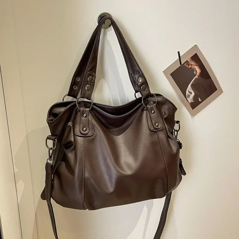Contrasting Color PU Leather Shoulder Bag
