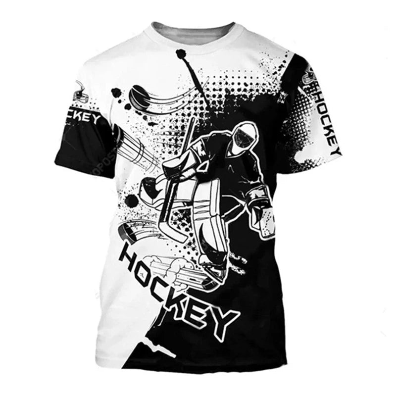 3D Hockey Print Casual T-Shirt | Quick-Dry Loose Fit Crew Neck Summer Tee