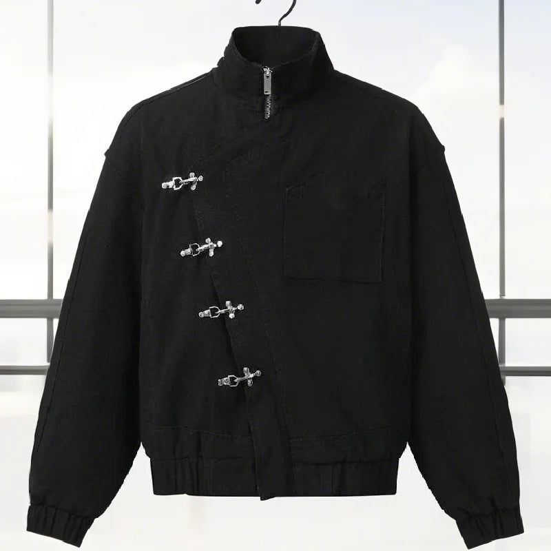 Fashion Black Jean Single Breasted Coats Lady Chic Long Sleeve High Collar Zipper Pocket Jackets 2025 New Daily Club Street Wear