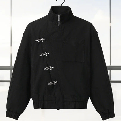 Fashion Black Jean Single Breasted Coats Lady Chic Long Sleeve High Collar Zipper Pocket Jackets 2025 New Daily Club Street Wear