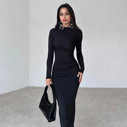 Cryptographic Autumn Elegant Ruched Long Bodycon Dress