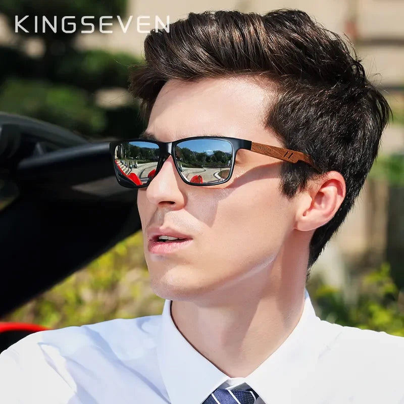 KINGSEVEN Aluminum &amp; Walnut Wood Sunglasses