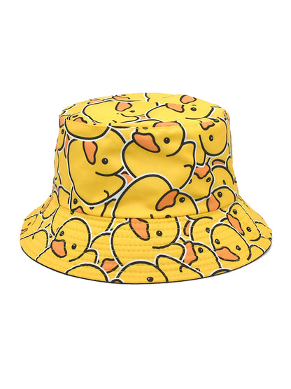Reversible Cartoon Duck Print Bucket Hat | Unisex Foldable Sun Protection Cap