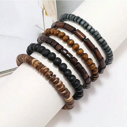 Wooden &amp; Braided Leather Wrap Bracelets