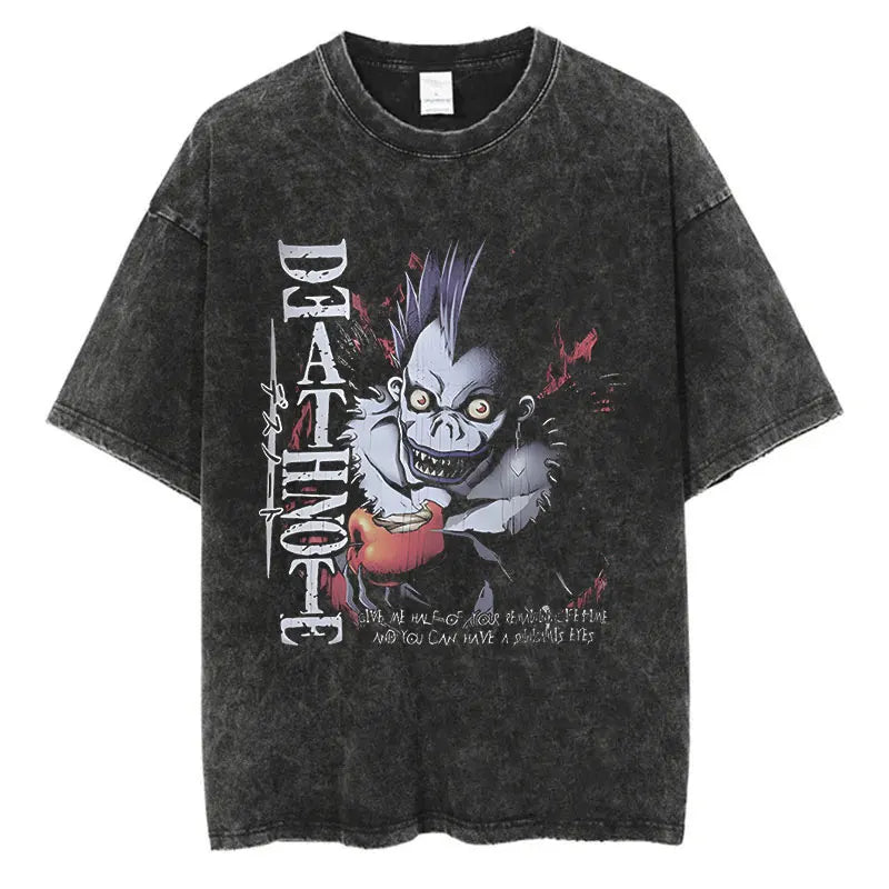 Harajuku Vintage Washed Death Note Graphic T-Shirt | Oversized Streetwear Unisex Tee