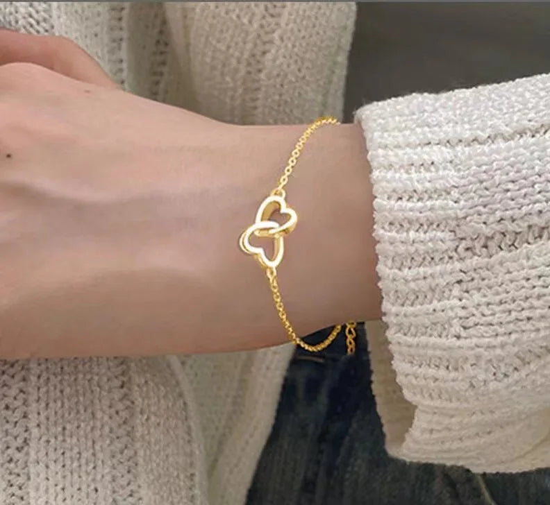 Double Heart Gold Stainless Steel Choker for Women &amp; Couples