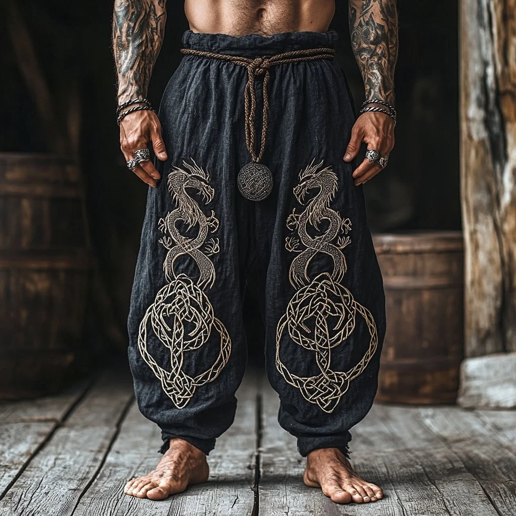 Men’s Retro Viking Celtic Skeleton 3D Printed Casual Drawstring Pants