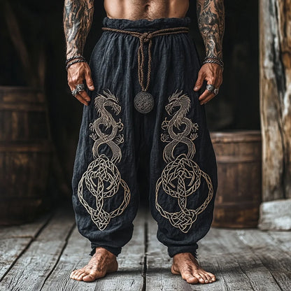 Men’s Retro Viking Celtic Skeleton 3D Printed Casual Drawstring Pants