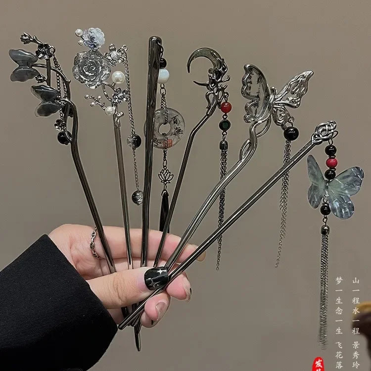 Vintage Chinese-Style Butterfly &amp; Flower Tassel Hair Stick