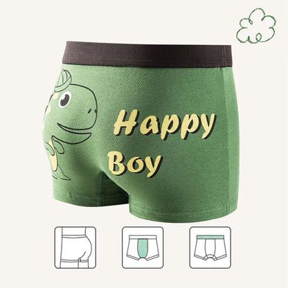 4 Pcs Kids’ Boxer Shorts Set | Cartoon Dinosaur Cotton Underwear