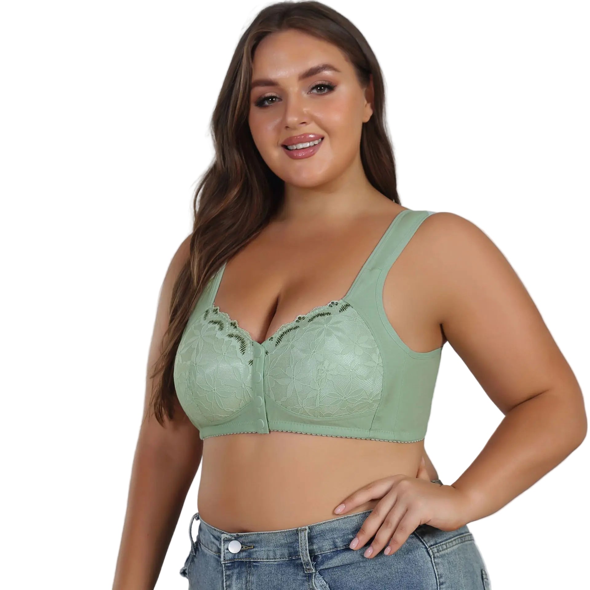 Soft Cotton Thin Cup Front Buckle Bras | Extra Comfortable, Wire-Free, Lace Vest Style