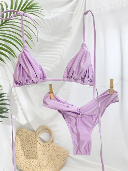 Sexy Pleated Brazilian Bikini Set for Women