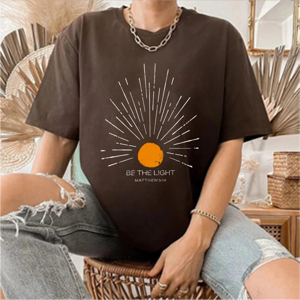 Be The Light Mathew 5 14 Sunburst T-Shirt Vintage Bible Verse Shirt Christian Tshirt Sun Tee Boho Top Inspirational Gift