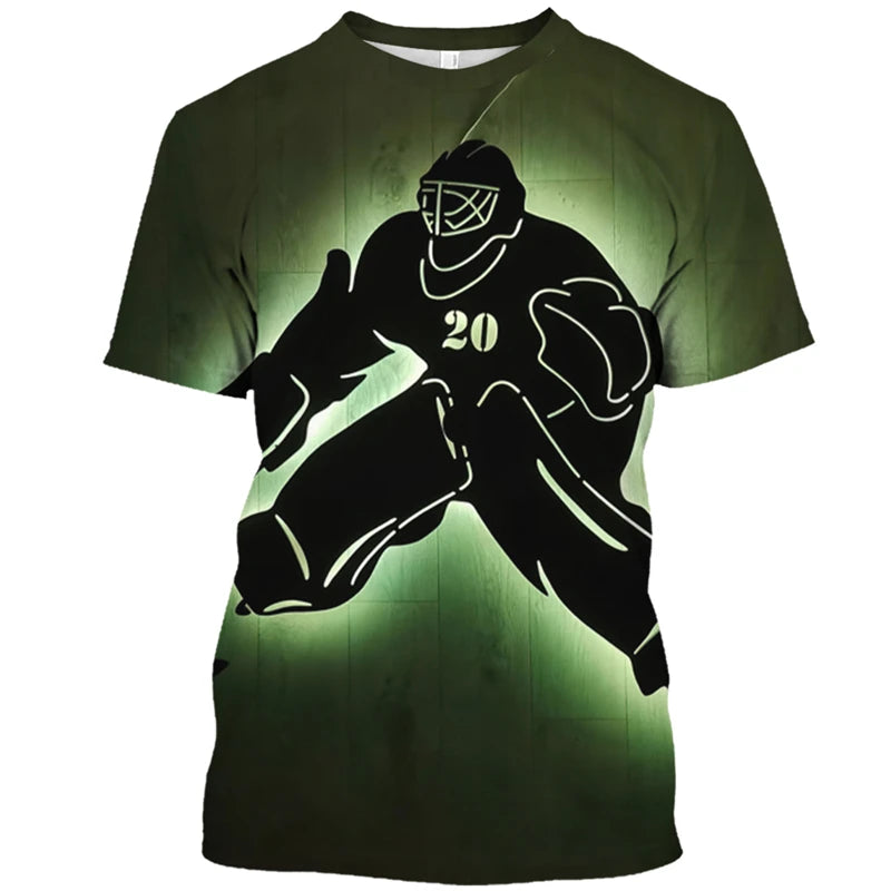 Hockey Stick Pattern 3D Print T-Shirt | Harajuku Loose Fit Casual Short Sleeve Sports Tee
