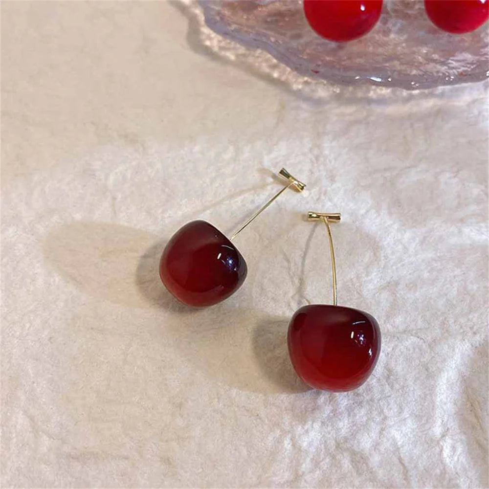 Trendy Acrylic Cherry Drop Earrings