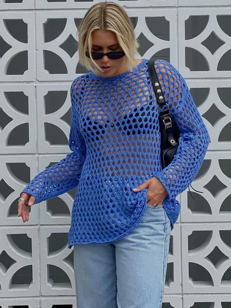 Tossy Knit Hollow Out Cover-Up Mini Dress for Women