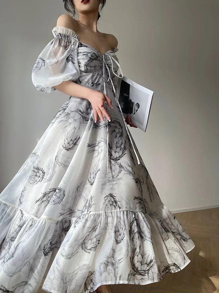 Vintage Floral Print Midi Dress