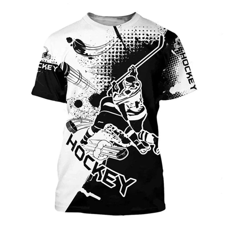 3D Hockey Print Casual T-Shirt | Quick-Dry Loose Fit Crew Neck Summer Tee