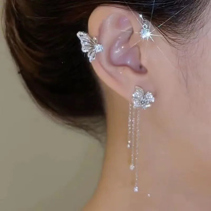 Zircon Butterfly No Piercing Clip-On Earrings