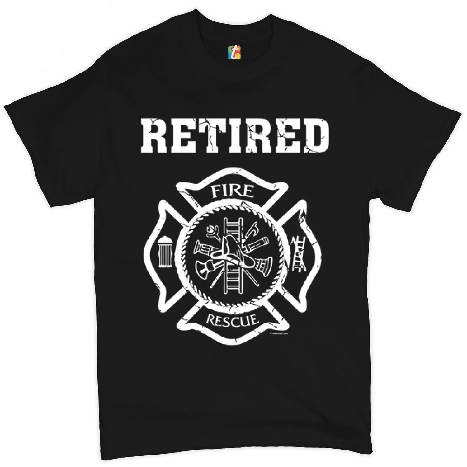 Retired Firefighter Badge T-Shirt | Fire &amp; Rescue Department Graphic Short Sleeve Unisex Casual Tee