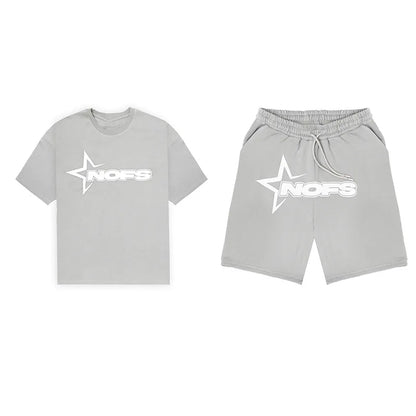 Men New Fashion Letter Graphics T-shirt Hip-hop Punk Summer Short Sleeve American Street Tops Shorts Set Y2K 2024 Men&