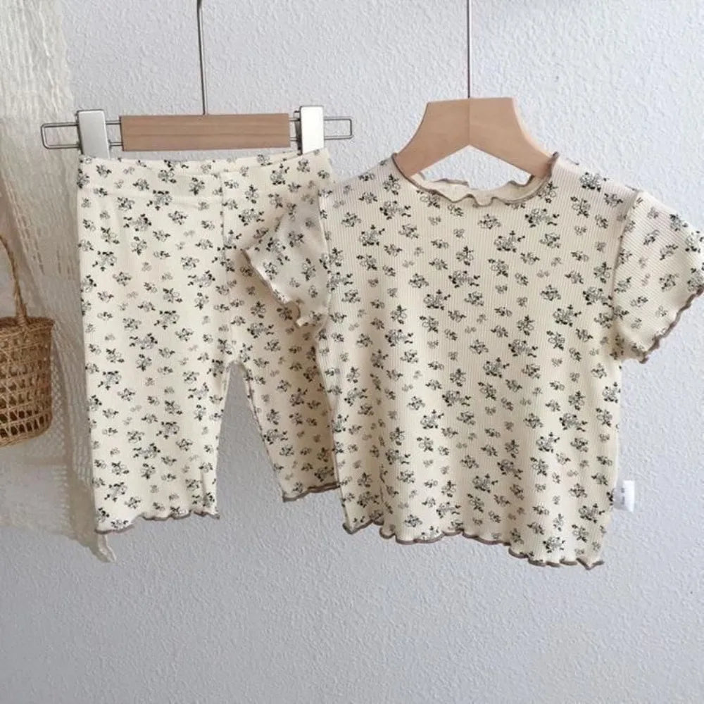 Girls’ Summer 2-Piece Floral Print T-Shirt &amp; Pants Set