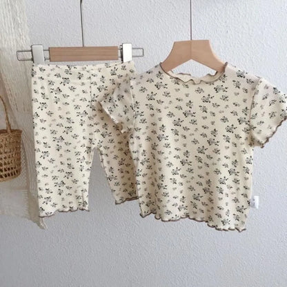Girls’ Summer 2-Piece Floral Print T-Shirt &amp; Pants Set