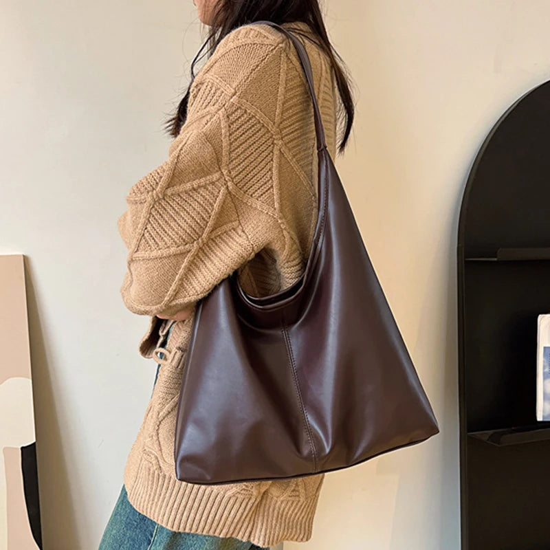 Retro PU Leather Large Tote Bag