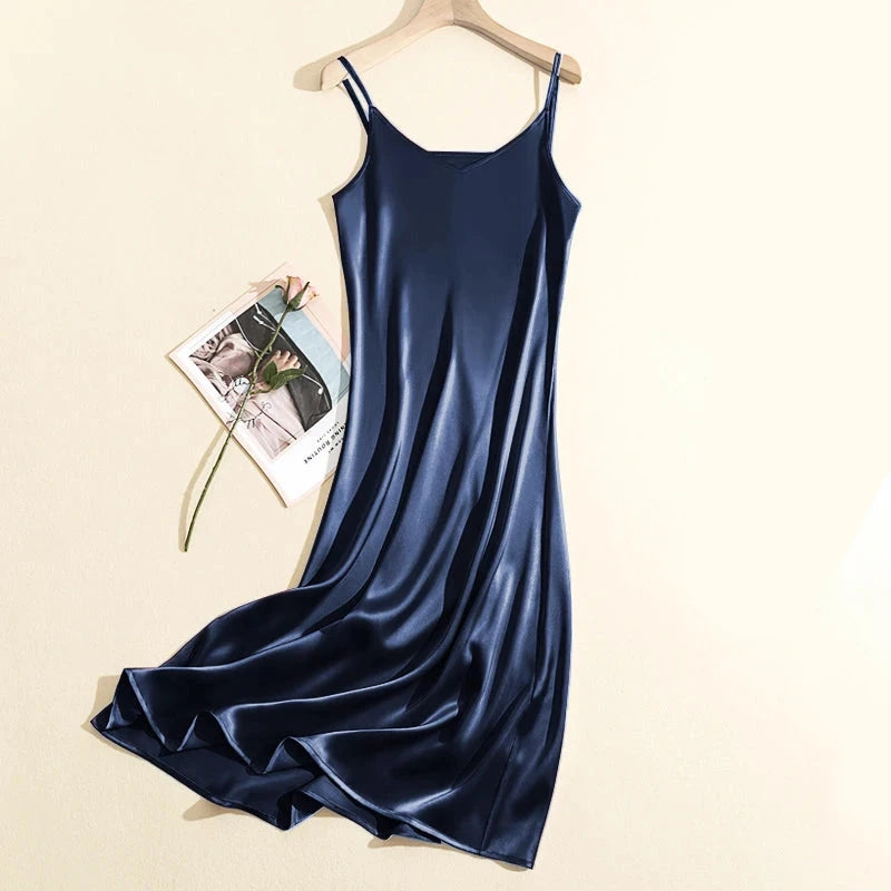 Chic Adjustable Strap Satin Maxi Dress for Women