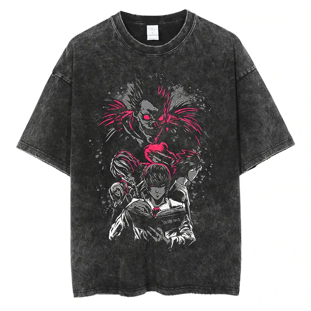 Harajuku Vintage Washed Death Note Graphic T-Shirt | Oversized Streetwear Unisex Tee