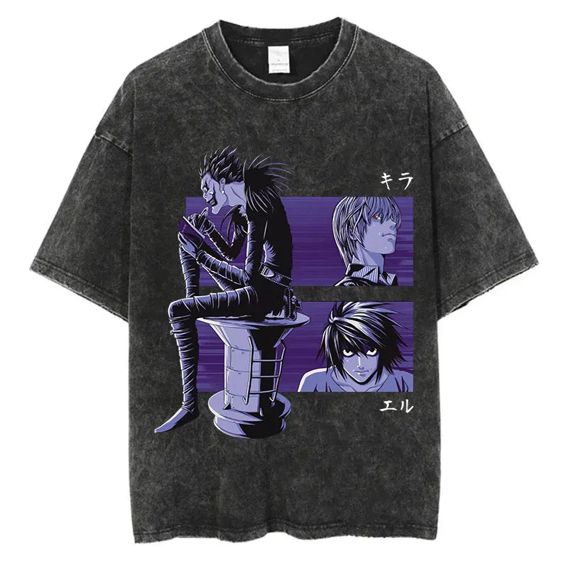 Harajuku Vintage Washed Death Note Graphic T-Shirt | Oversized Streetwear Unisex Tee