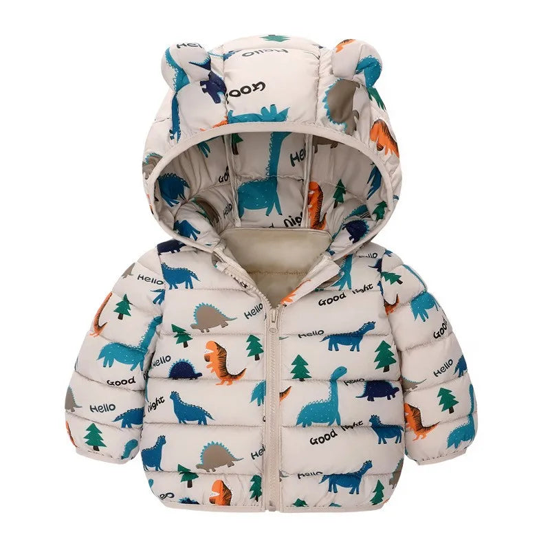 Kids Dinosaur Hooded Down Jacket