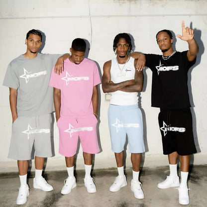 Men New Fashion Letter Graphics T-shirt Hip-hop Punk Summer Short Sleeve American Street Tops Shorts Set Y2K 2024 Men&
