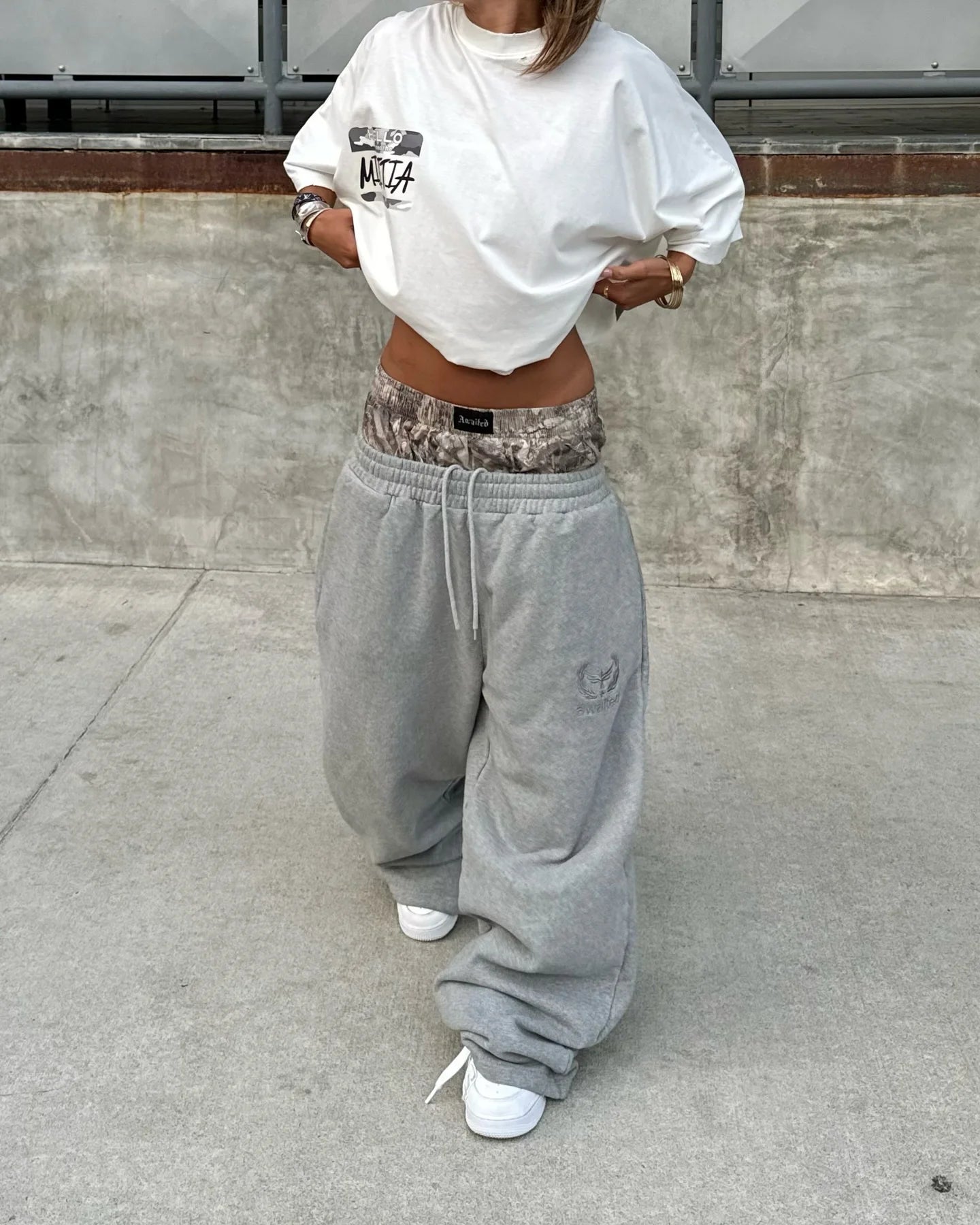 Double Waist Embroidered Sweatpants