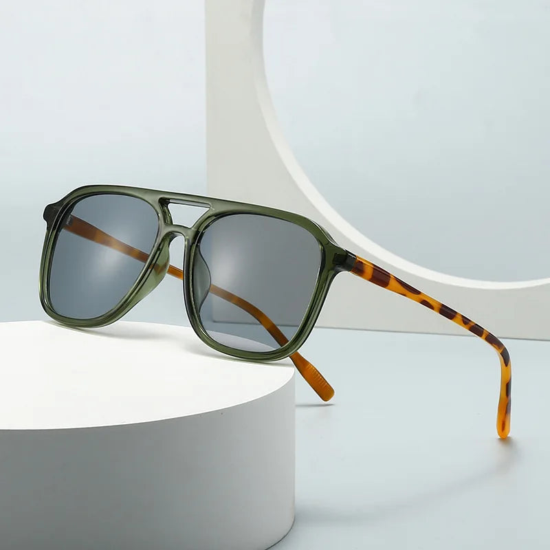 Retro Double Bridge Square Sunglasses – Fashion Gradient UV400 Shades