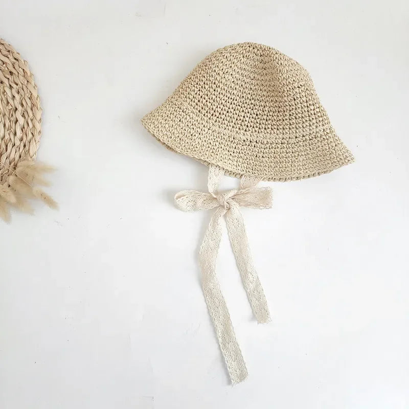 Baby Girl Summer Straw Hat – Lace Bow Sun Cap