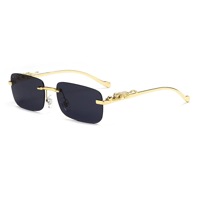 Square Rimless Sunglasses – Retro Cut Edge Small Frame UV400 Designer