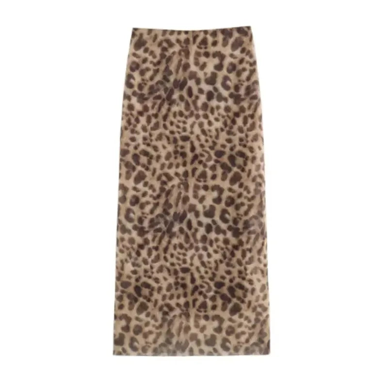Women’s Leopard Tulle Midi Skirt | Summer High Waist Streetwear