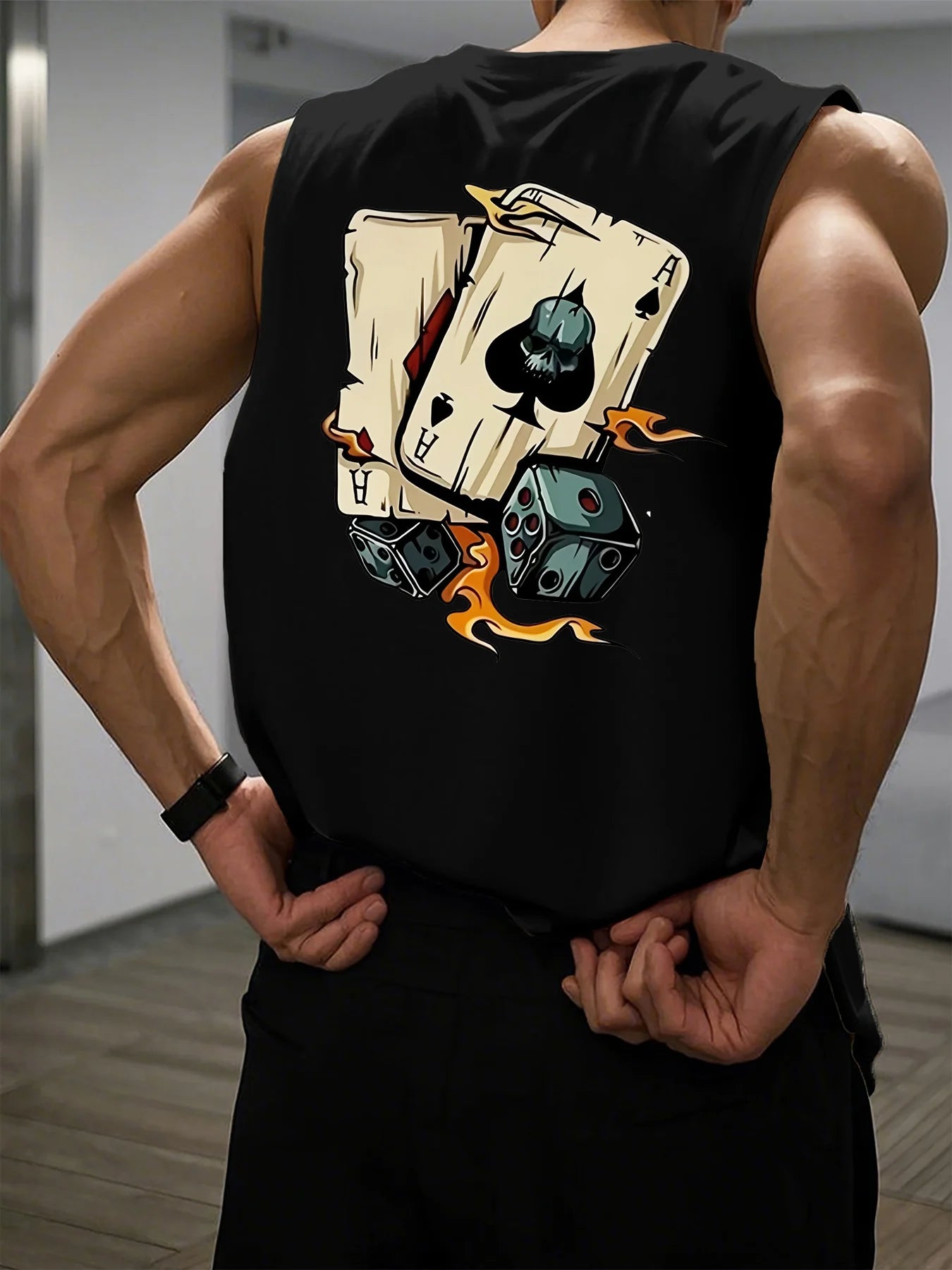 Men’s Dice &amp; Poker Print Sleeveless Tank Top