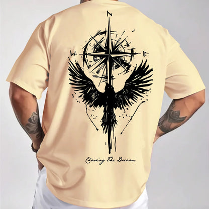 Men’s Cotton Compass &amp; Bird Print T-Shirt