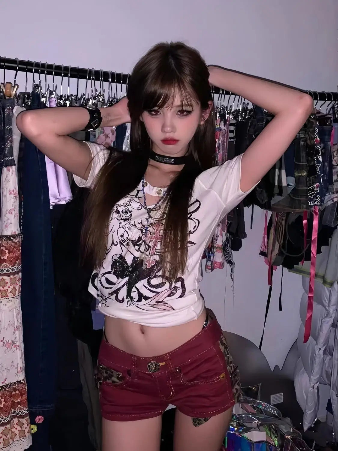 sexy leopard print red denim shorts women&