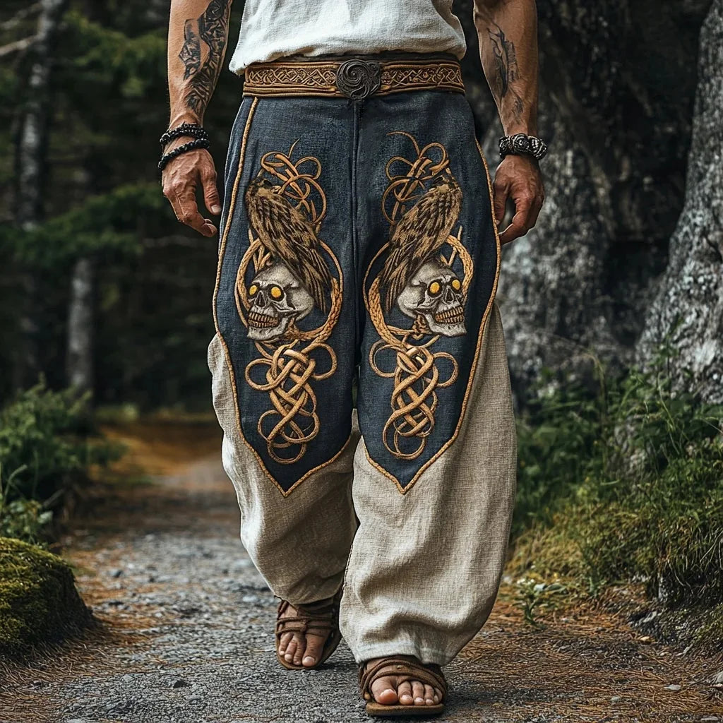 Men’s Retro Viking Celtic Skeleton 3D Printed Casual Drawstring Pants